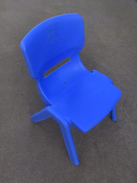 Blue Child Chairs. Stackable and fit perfect with our Kids height adjustable Tables