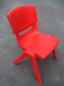 Red Child Chairs. Stackable and fit perfect with our Kids height adjustable Tables