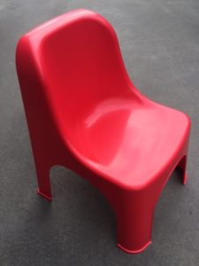 Retro Red Child Chairs. Stackable and fit perfect with our Kids height adjustable Tables