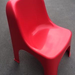 Retro Red Child Chairs. Stackable and fit perfect with our Kids height adjustable Tables