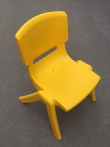 Yellow Child Chairs. Stackable and fit perfect with our Kids height adjustable Tables